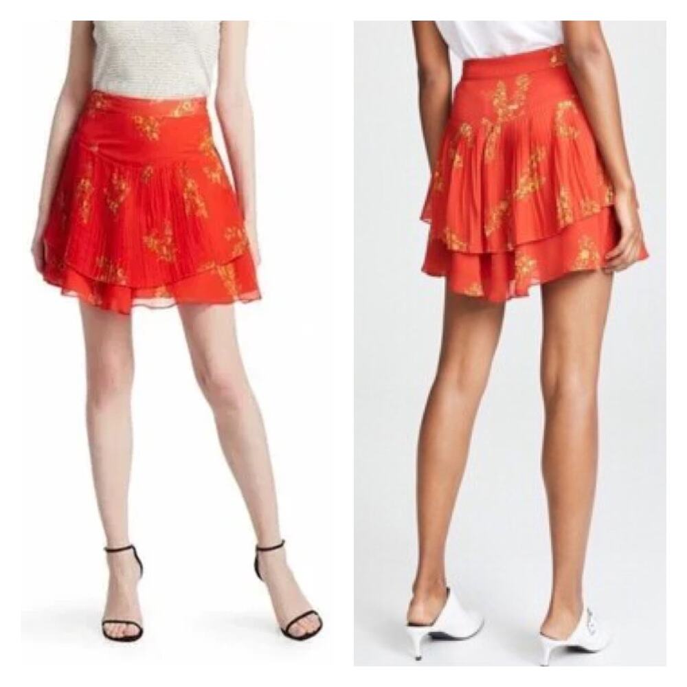Derek Lam 10 Crosby Pleated Ruffle Red Floral Mini Skirt Size 8